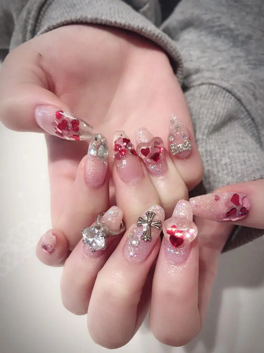 ネイル ラメ(グリッター) ピンク ハンドネイル * haruのネイルデザイン