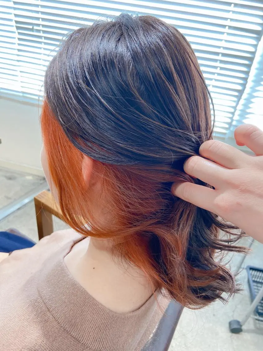 ロング カラー ヘアアレンジ インナーカラー オレンジ レイヤー×ヘッドスパ *保田遥*のヘアスタイル