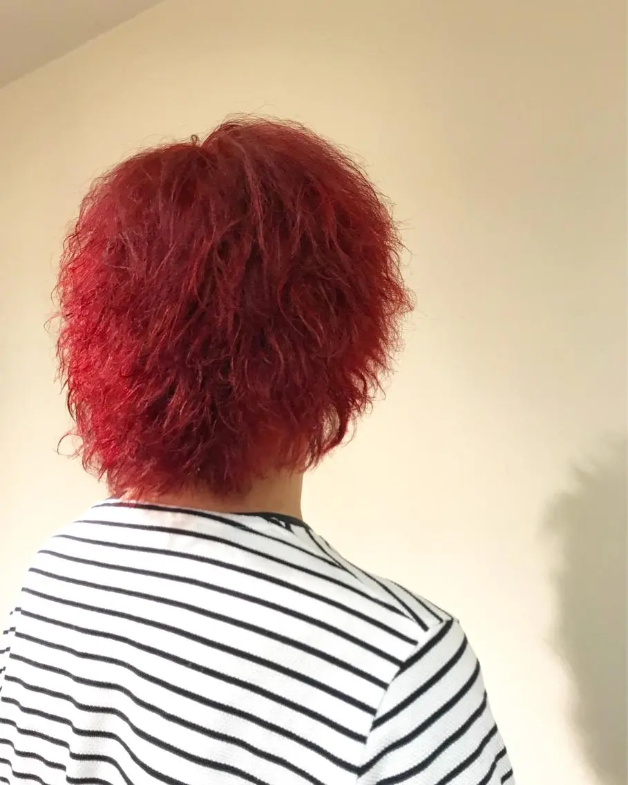 ショート カラー メンズ メンズパーマ レッドカラー 秋田 亜由美のヘアスタイル