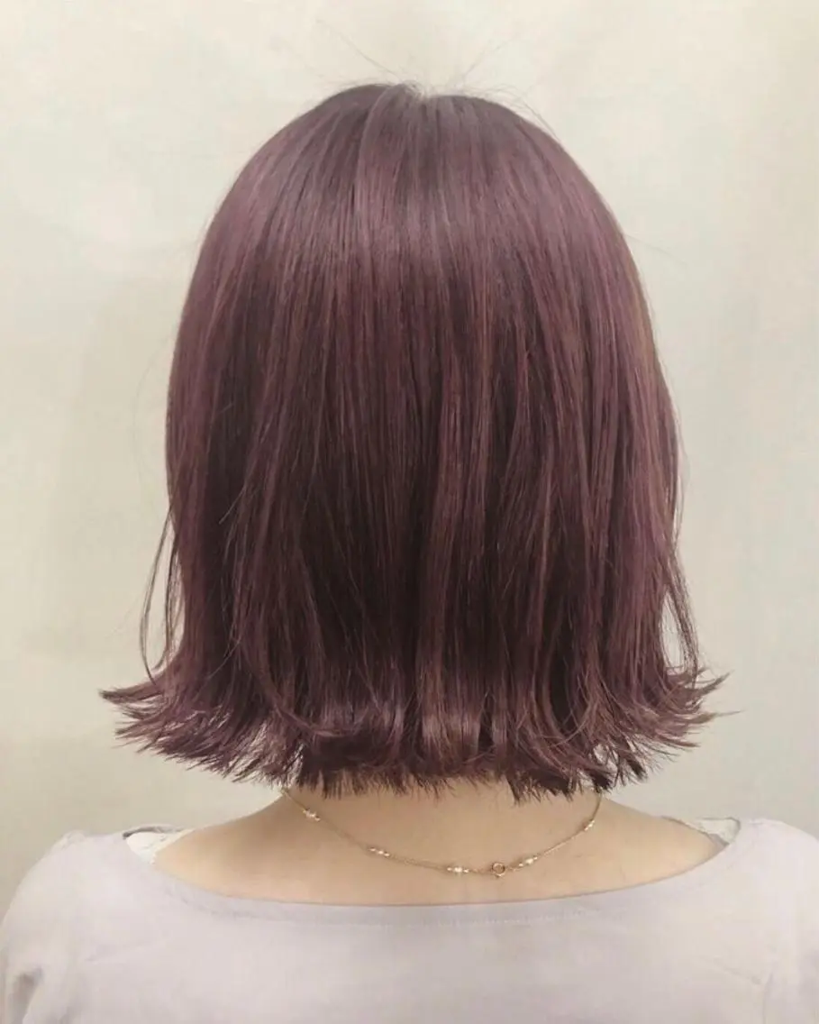 ミディアム カラー パーマ ヘアアレンジ ピンクカラー ピンクパープル パープルカラー 暖色ボブ 🍊rikakoのヘアスタイル