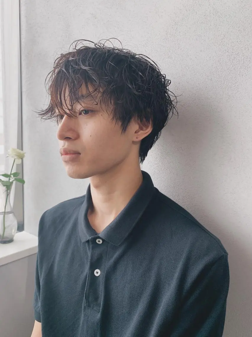ショート パーマ メンズ ボブパーマコテ巻き風 パーマNo1深江秀平のヘアスタイル