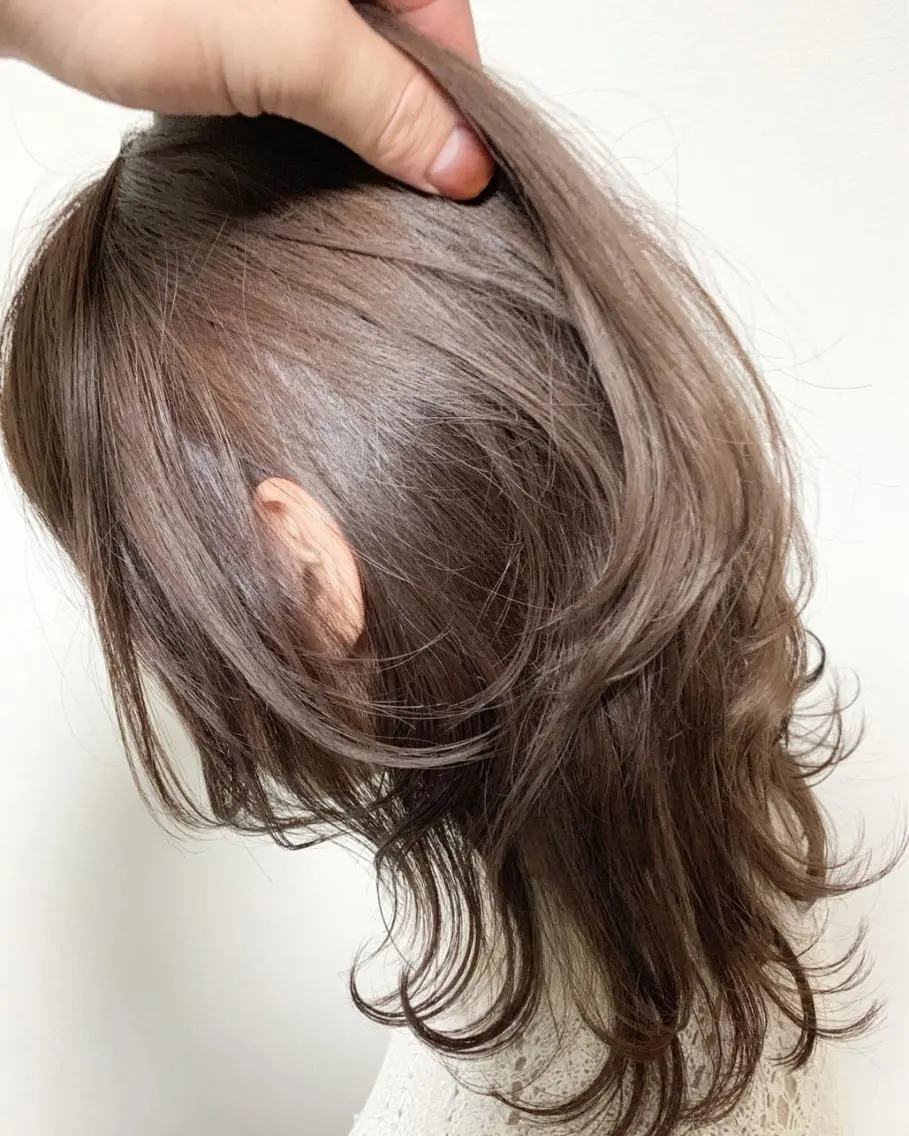 セミロング カラー ヘアアレンジ キッズ アディクシーカラー バレイヤージュ ミストバング ベージュカラー 黒髪 カラー特化サロン梅田 Eir茶屋町/山下のヘアスタイル