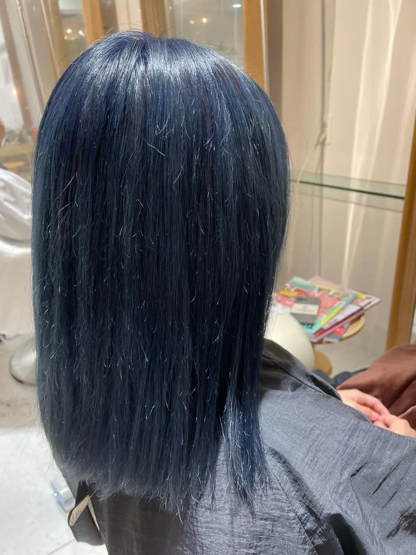 ミディアム カラー ブルーカラー ダブルカラー 福田千尋/インナー カラー/縮毛矯正のヘアスタイル
