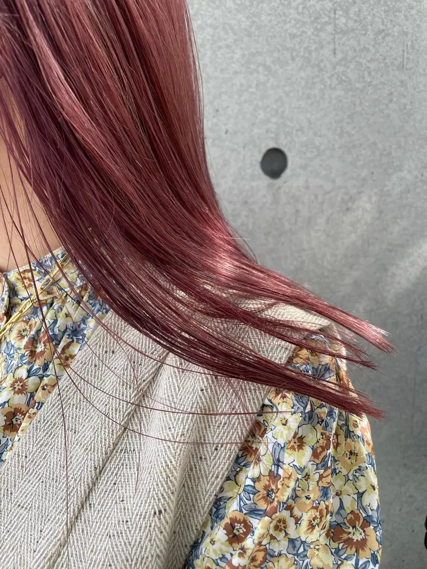 セミロング カラー ピンクカラー ヘアカラー 【表参道】Ruri デジタルパーマのヘアスタイル