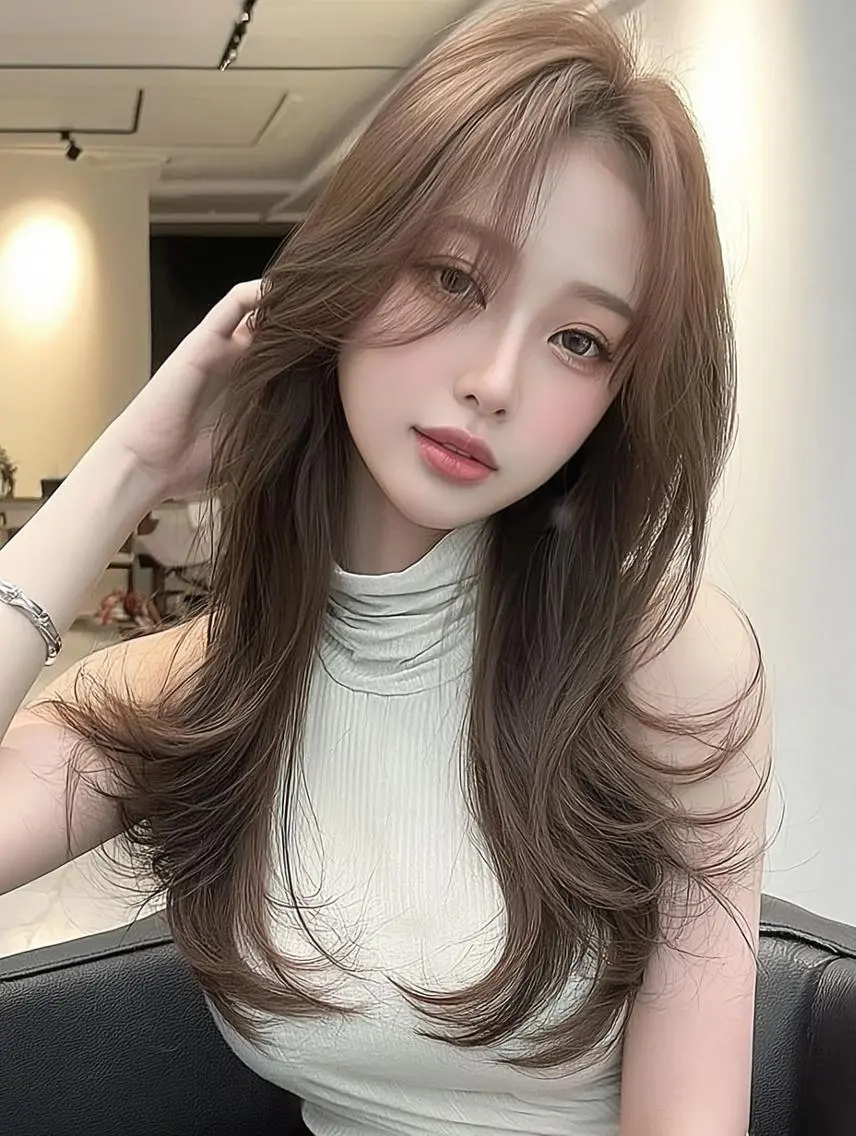 セミロング 顔周りカット 髪質改善 韓国風ヘア レイヤーカット カット ヘアカラー FOCUS JAPAN3のヘアスタイル