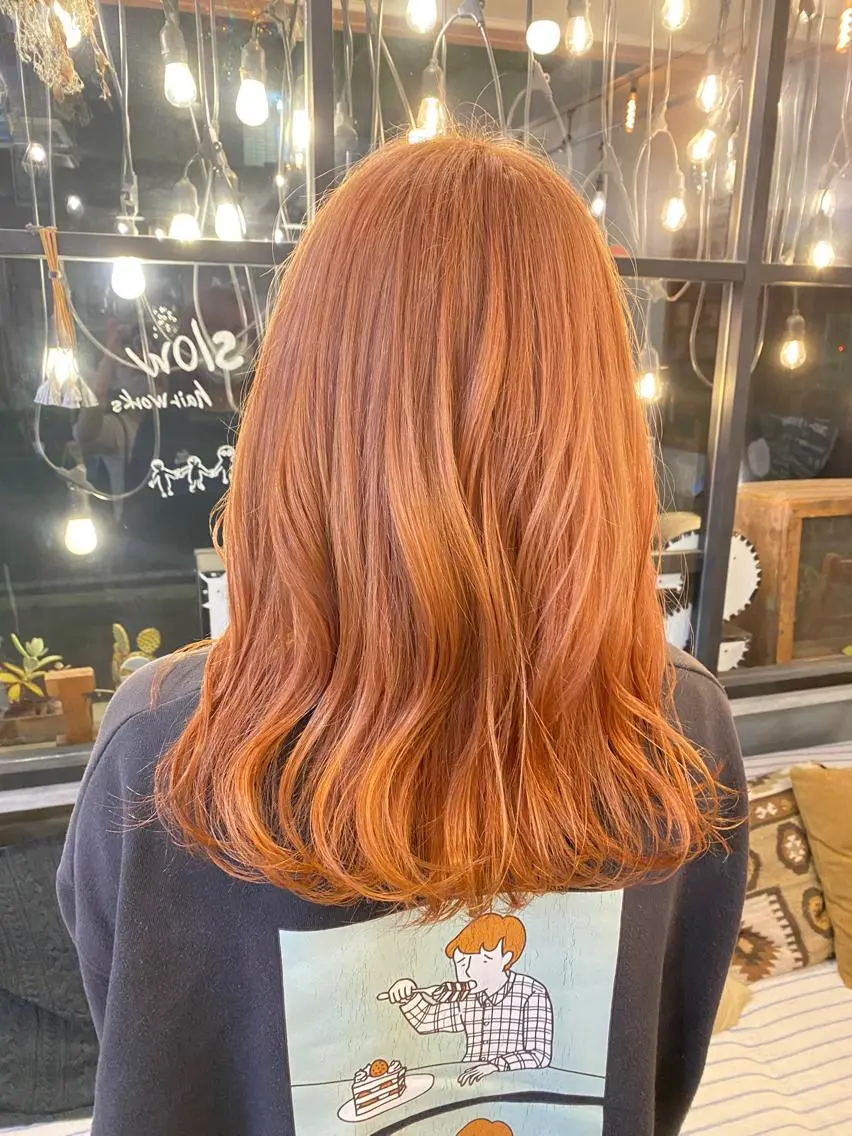 カラー ベージュカラー ブリーチ オレンジ オレンジベージュ slow✂︎ 矢野芹奈のヘアスタイル