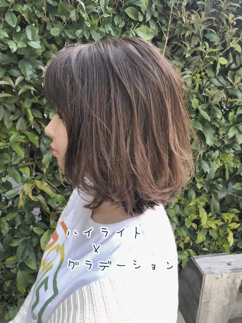 ミディアム カラー バレイヤージュ デザインカラー グラデーションカラー ハイライトカラー ハイライト 似合わせ専門美容師 なかじまのヘアスタイル