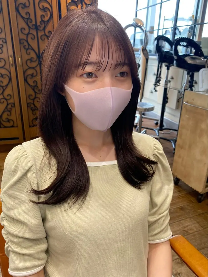 セミロング カラー ベージュカラー ブラウンカラー ブラウンベージュ ショコラブラウン くびれヘア 顔周り/くびれヘア 韓国ヘア💕風間るなのヘアスタイル
