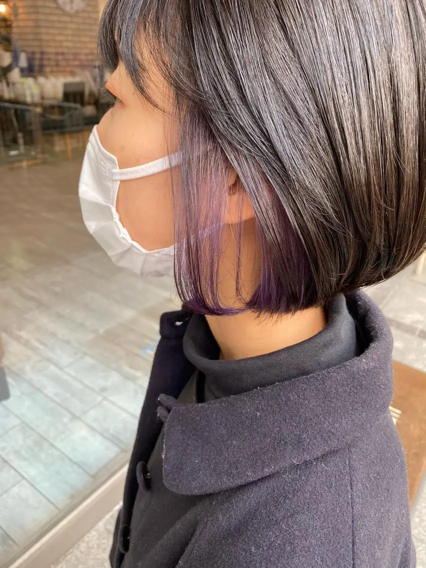 ショート カラー イヤリングカラー パープルカラー ショートヘア 日比 貴大/ minim hairのヘアスタイル