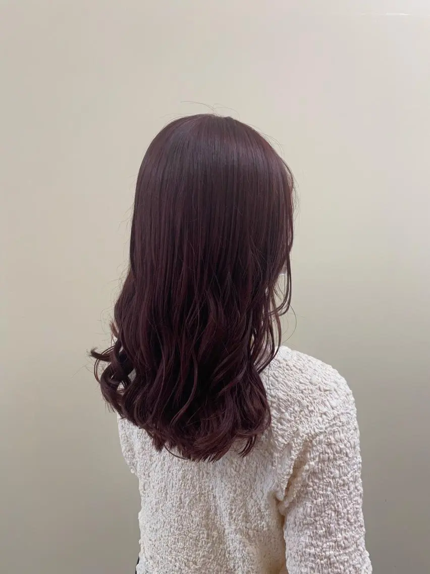 セミロング カラー カシス ダブルカラー レッドカラー 清村 和音のヘアスタイル