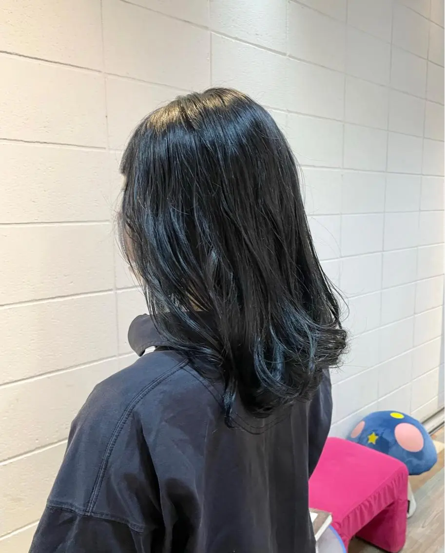 ミディアム カラー 黒髪 ブルーカラー ブルーブラック 堀越 みなみのヘアスタイル