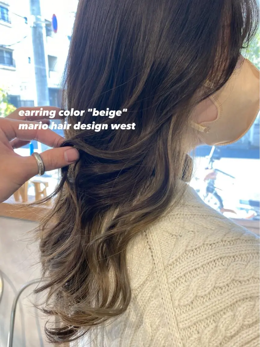 ロング カラー ミストバング ベージュカラー 透明感カラー デザインカラー イヤリングカラー 竹嶌 健吾のヘアスタイル