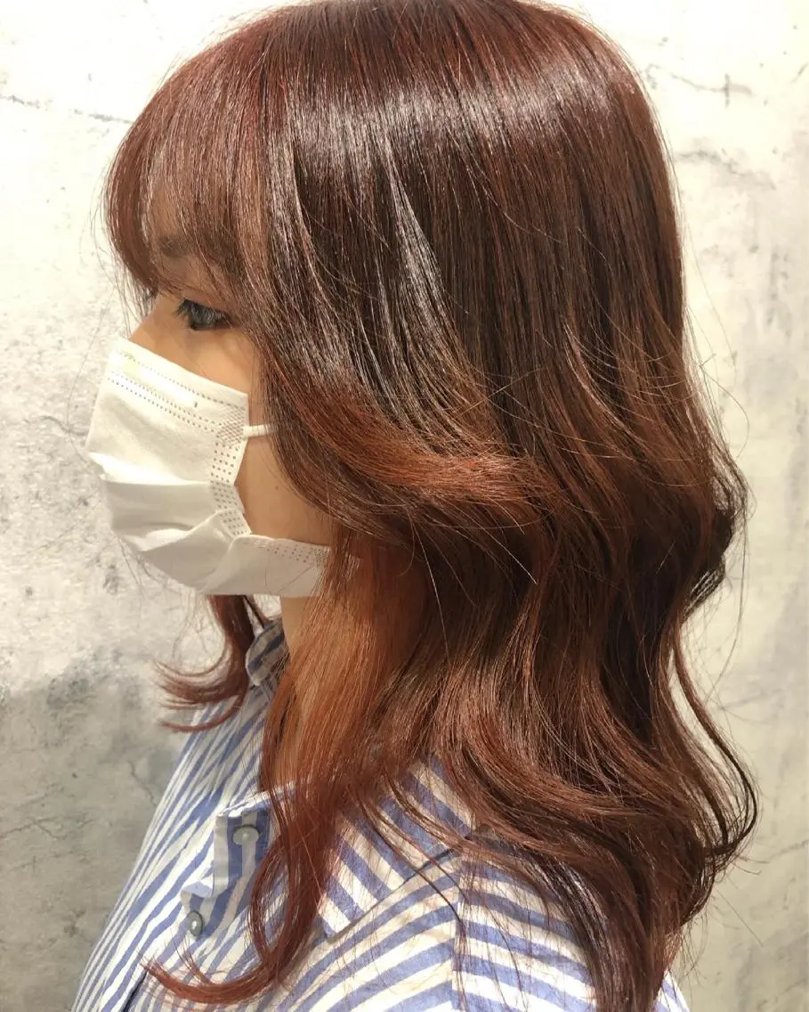 ミディアム オレンジブラウン カット ヘアカラー トリートメント 木村 真知子のヘアスタイル
