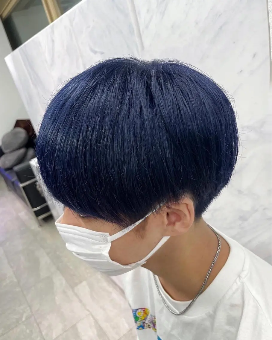 ショート カラー メンズ マッシュ ネイビーカラー 🎀プルエクステ みまひかる🎀のヘアスタイル