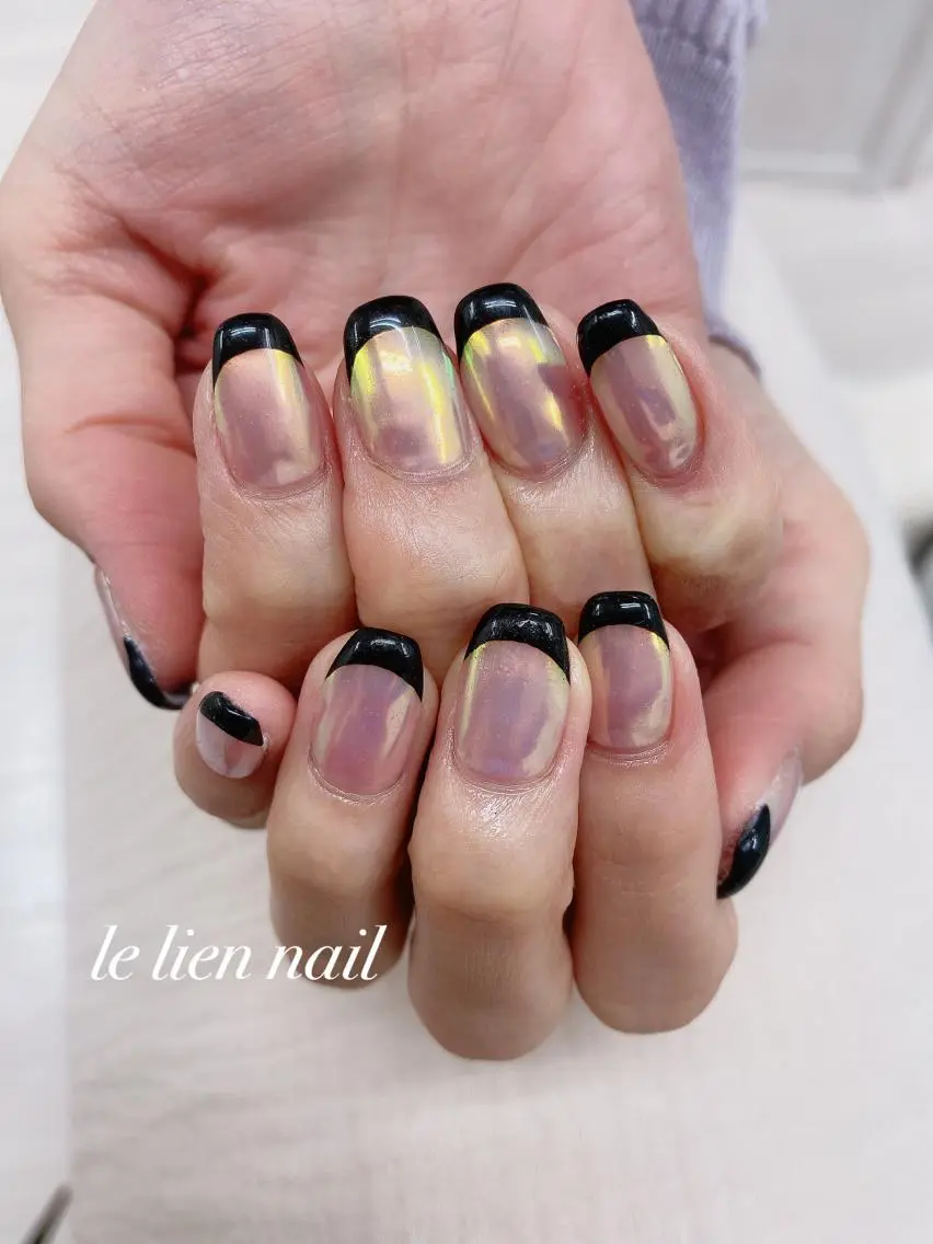 ネイル オーロラネイル フレンチネイル キラキラネイル ミラーネイル 冬ネイル le lien nailのネイルデザイン