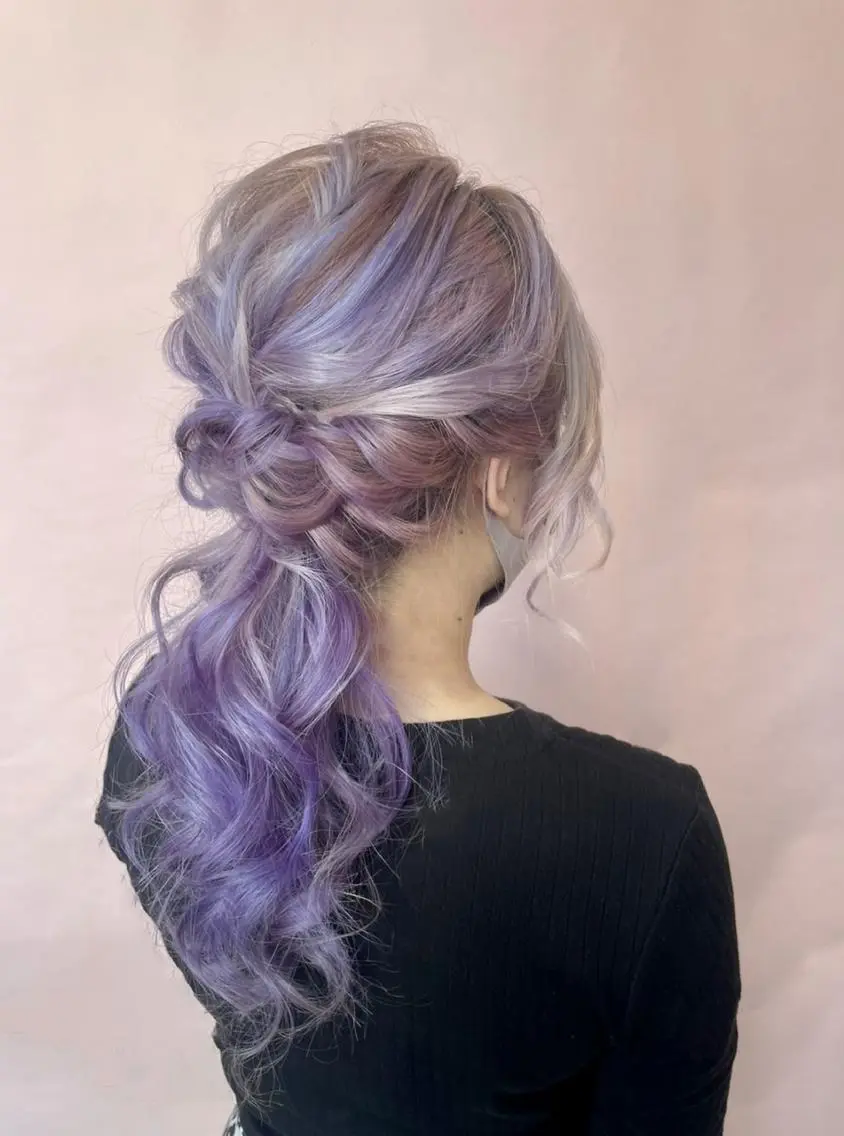 ロング チビ編み込みエクステ シールエクステのヘアスタイル