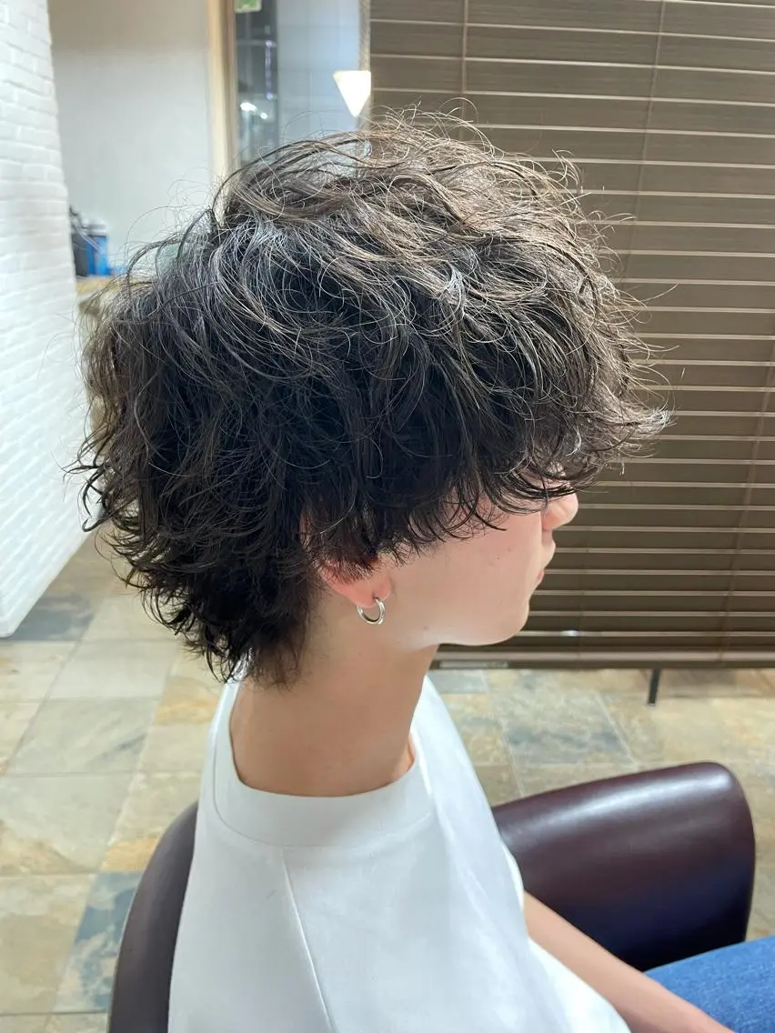 パーマ メンズ メンズパーマ ツイストスパイラルパーマ 波巻きパーマ メンズウルフカット ウルフカット 榎戸 怜真のヘアスタイル