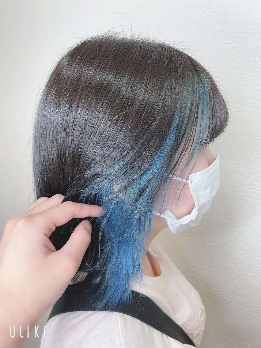 ミディアム カラー ブルーカラー カット ヘアカラー ❣️モードケイズ塚口 和田一将のヘアスタイル