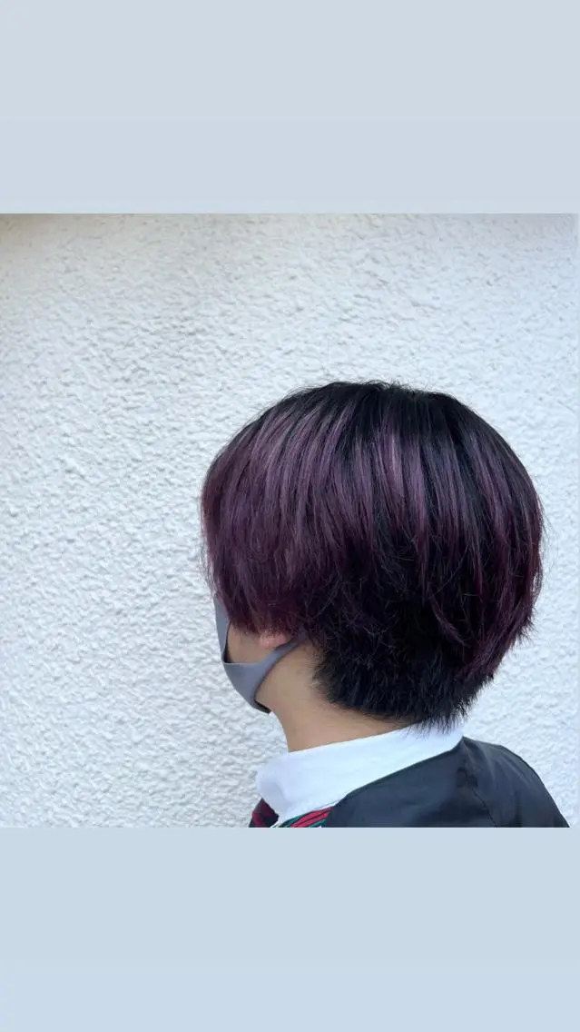 ショート カラー レッドカラー バイオレットカラー 茅ヶ崎パーマ特化/ スパイラル/ハルキのヘアスタイル