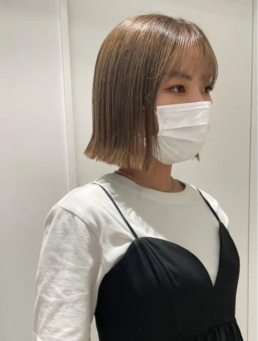 ミディアム カラー ベージュカラー ミルクティーベージュ ボブ ベージュ🤎透明感 カラー🤎anriのヘアスタイル