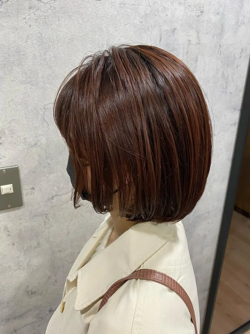 ミディアム カラー ブラウンカラー ピンクカラー ピンクブラウン ボブ カット ヘアカラー トリートメント ✂韓国レイヤー 🦋みやび🪽のヘアスタイル
