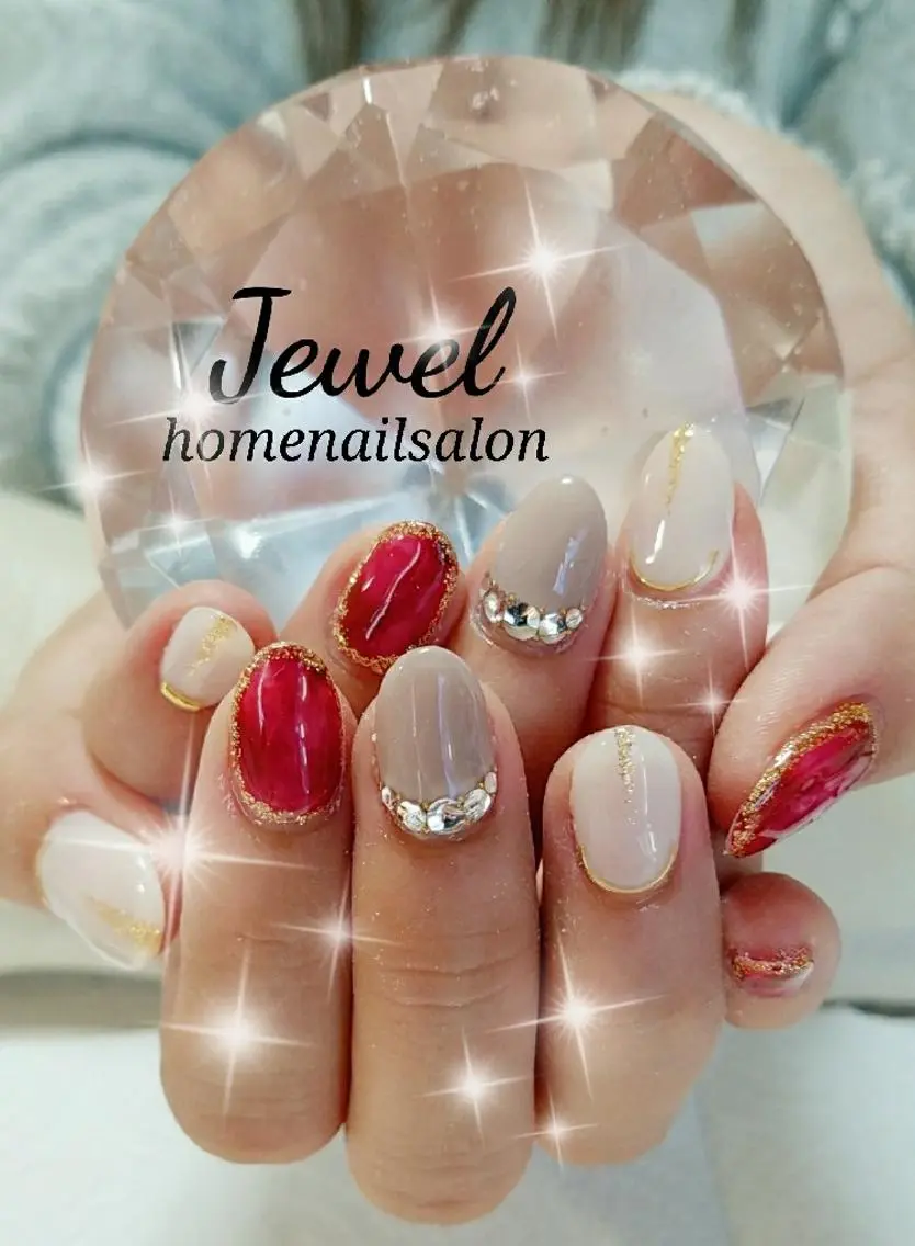 ネイル べっ甲ネイル 赤色 ＪＥＷＥＬ ＮＡＩＬのネイルデザイン