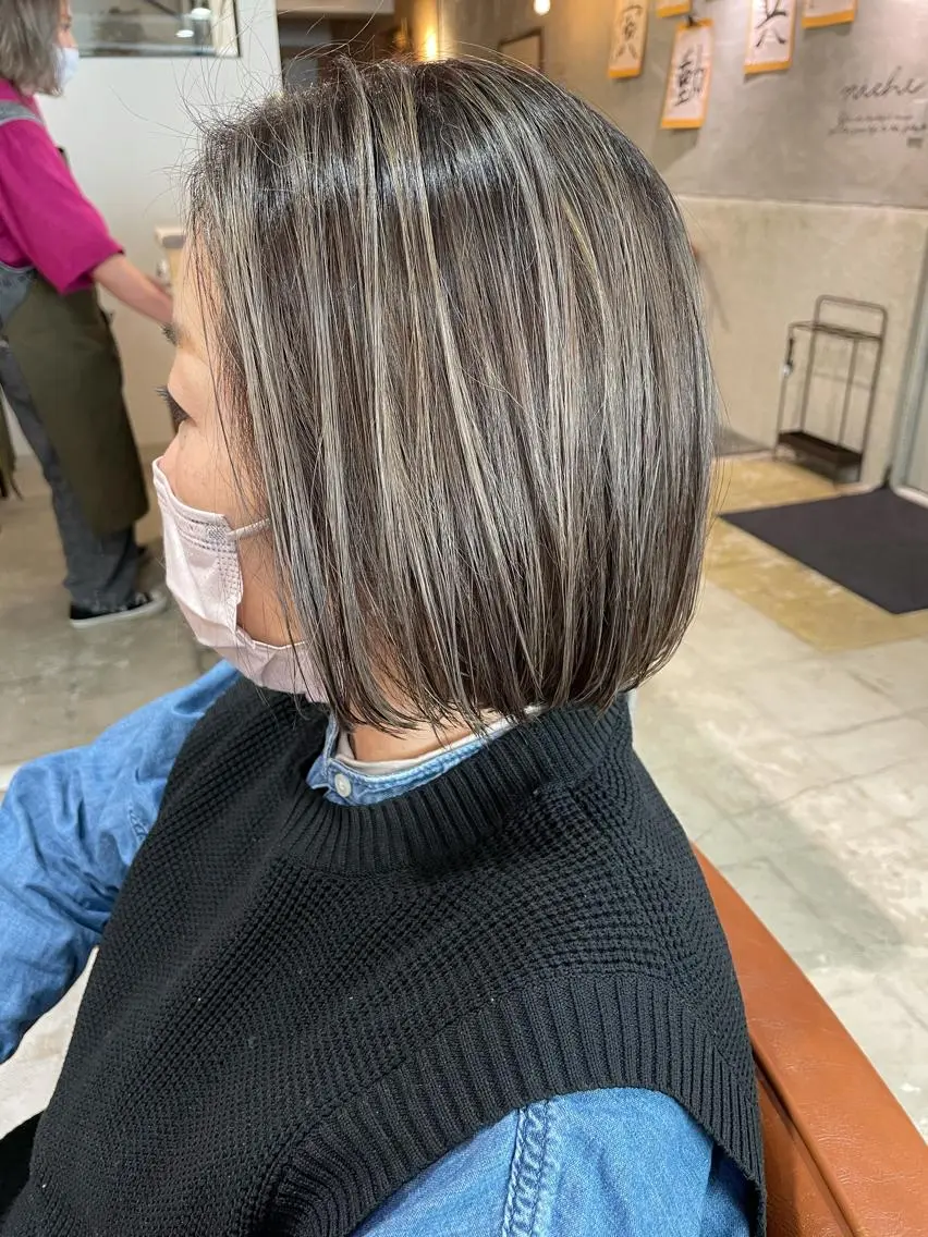 ミディアム ハイライト カット ヘアカラー トリートメント ayane⭐️ボブ・ ショート・パーマのヘアスタイル