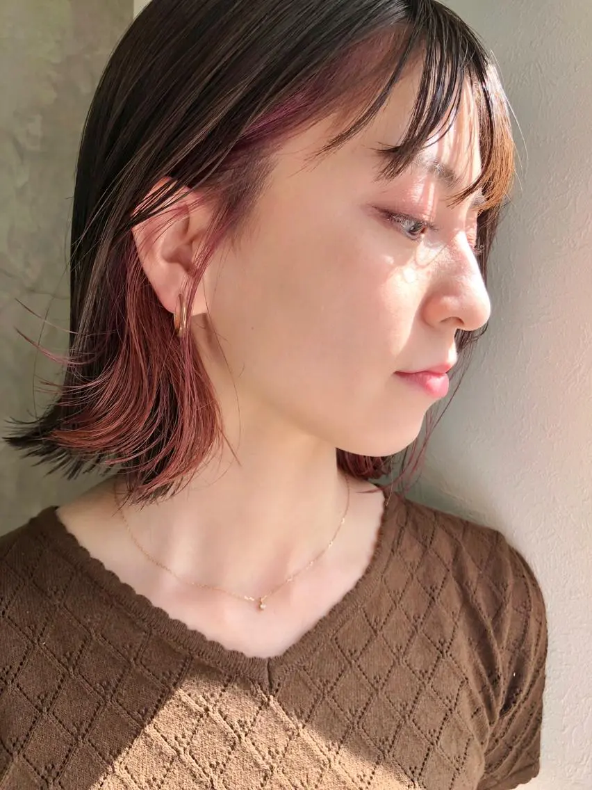 ミディアム カラー インナーカラー ピンクカラー ボブ 原田 慎吾のヘアスタイル