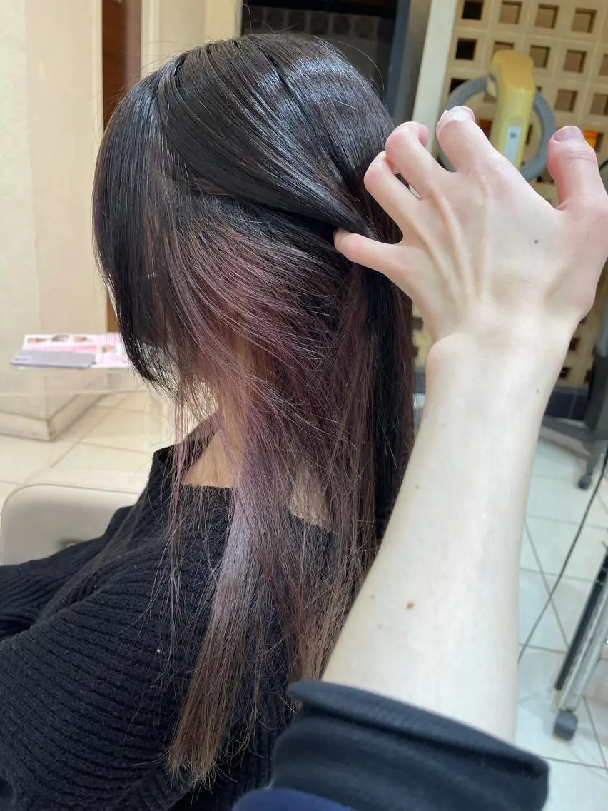 ロング カラー 黒髪 ピンクカラー カネヒラ リョウスケのヘアスタイル