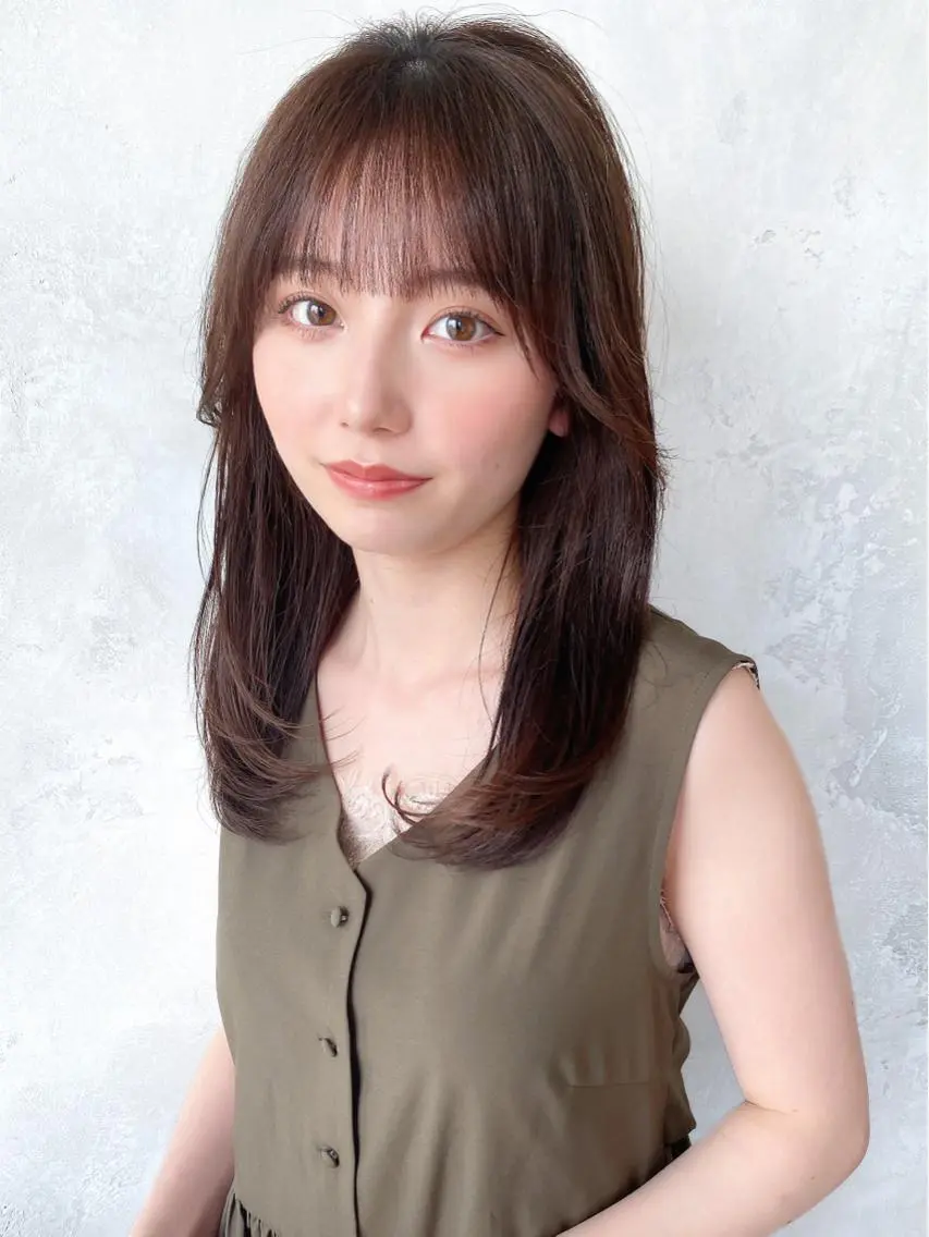 セミロング カラー パーマ ベージュカラー ブラウンカラー ブラウンベージュ 顔周りカット 髪質改善 顔周り/くびれヘア 韓国ヘア💕風間るなのヘアスタイル