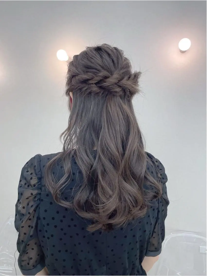 ロング ヘアアレンジ ハーフアップ CARELLY Rukaのマツエク・マツパデザイン