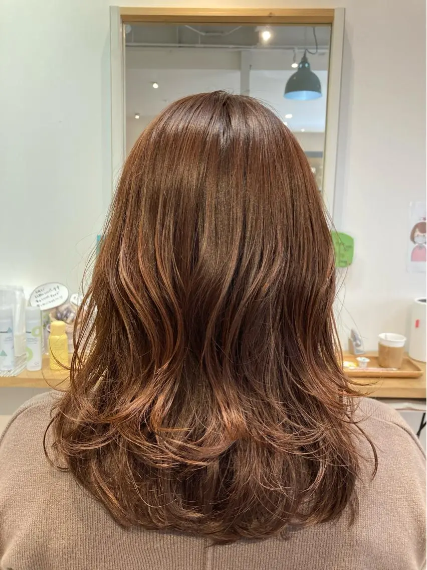 セミロング カラー ベージュカラー ピンクカラー ピンクベージュ 【女性指名No.1】 西口直子のヘアスタイル