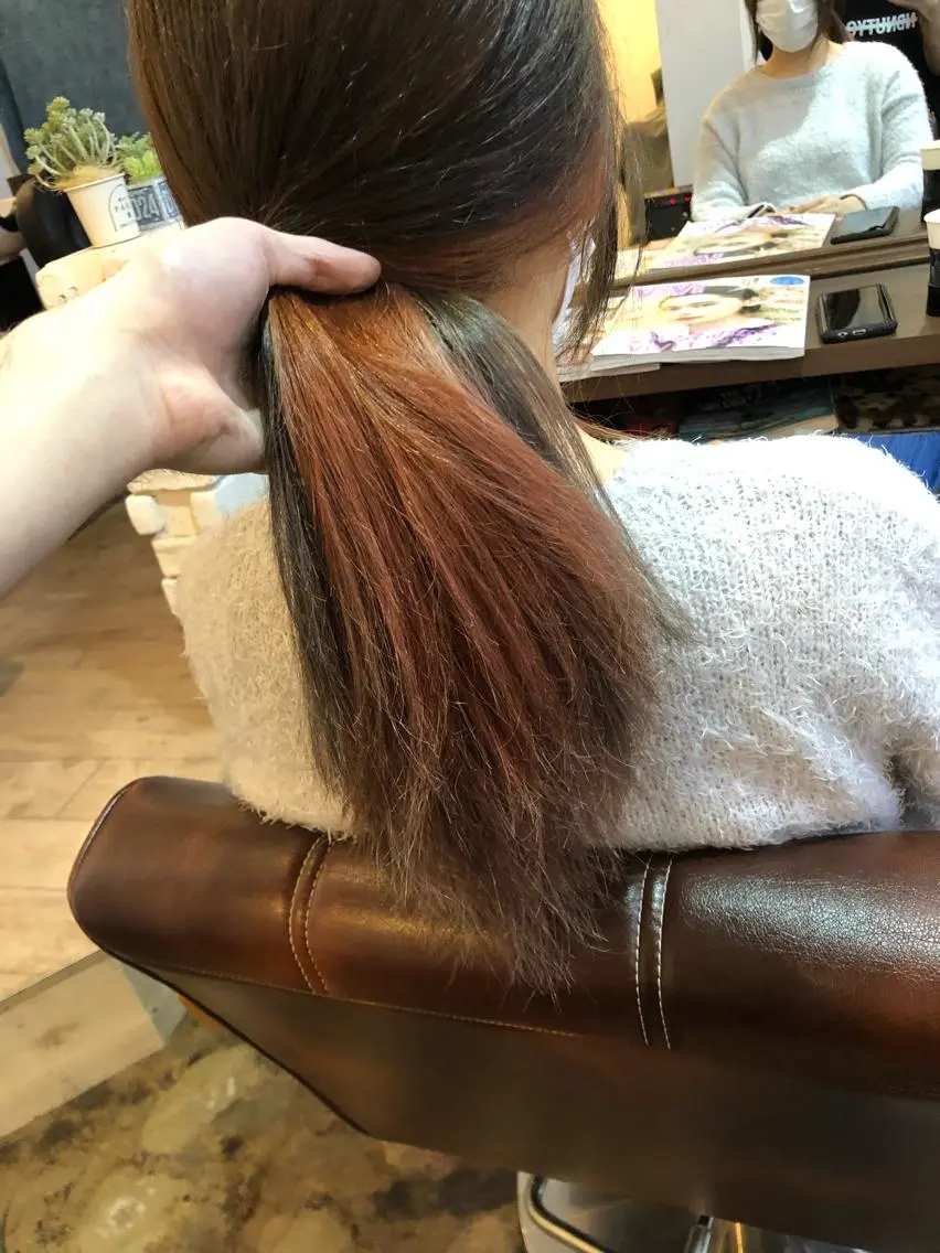 ロング カラー ブリーチ オレンジ 【艶髪×韓国風】 毛流れ職人 RYOのヘアスタイル