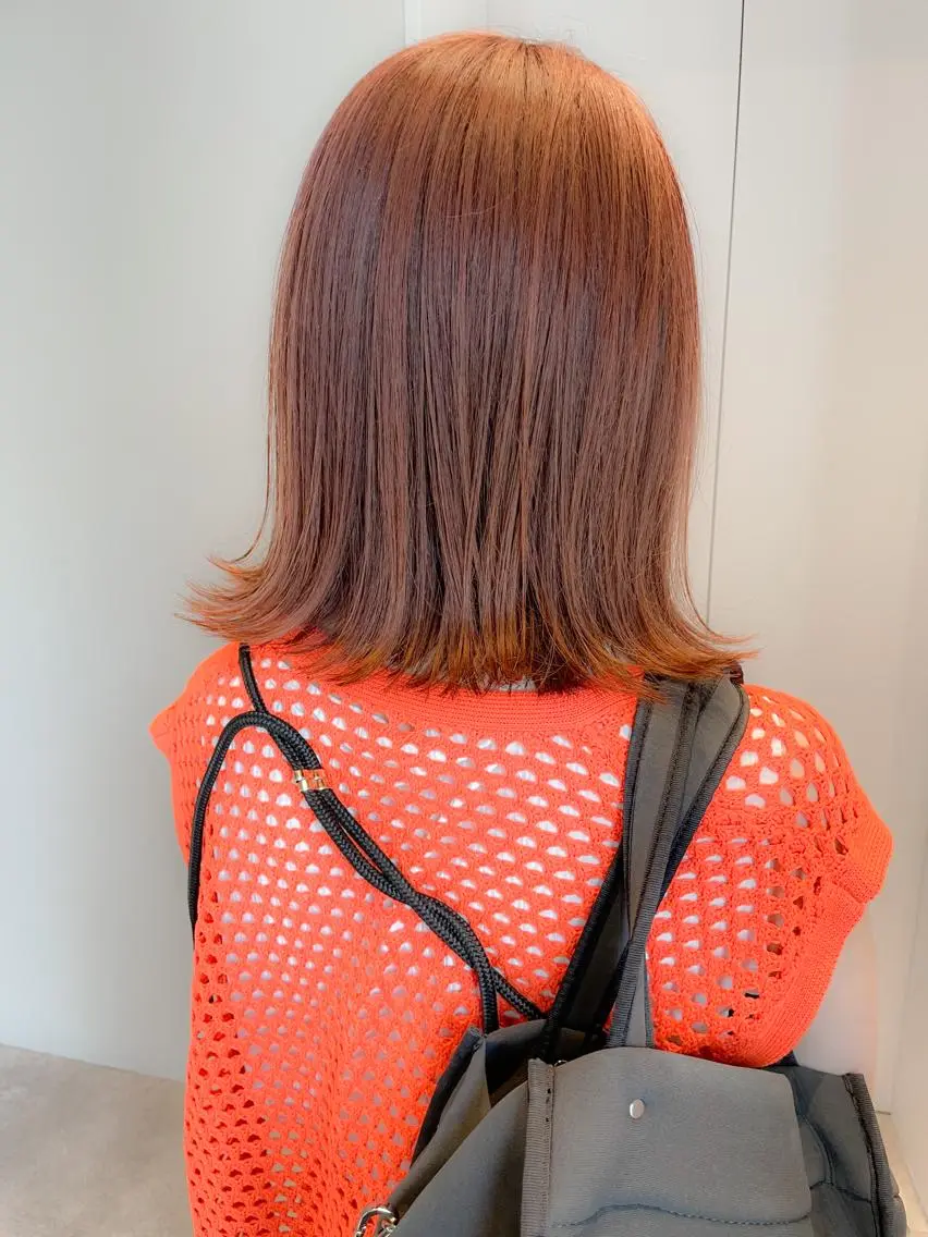 ミディアム カラー オレンジ カット ヘアカラー トリートメント ✨ブリーチなし透明感 池袋 水野のヘアスタイル