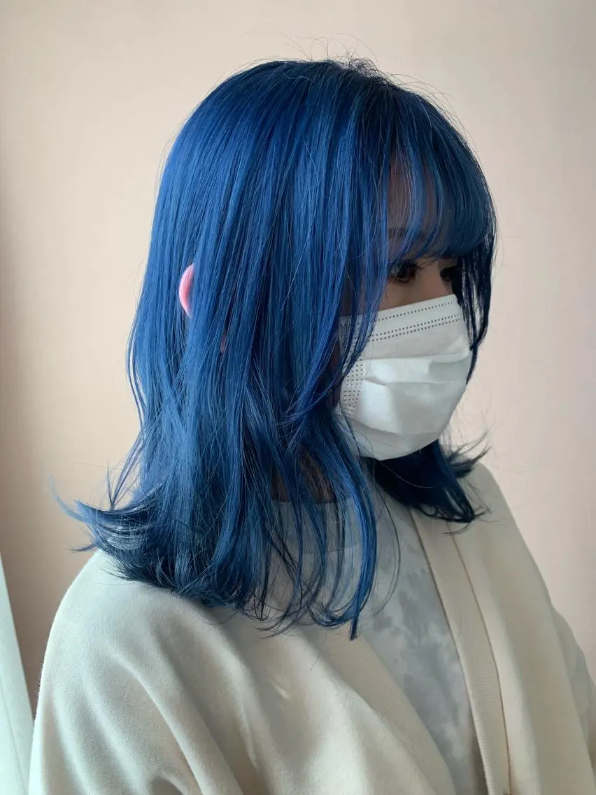 ロング カラー ブリーチ ブルーカラー ネイビーカラー カット ヘアカラー トリートメント hubhair レイヤー/透明感のヘアスタイル