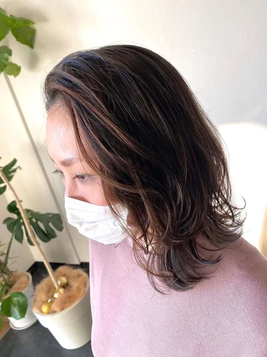 セミロング カラー ミストバング  フェイスフレーミング 川合 勇気のヘアスタイル