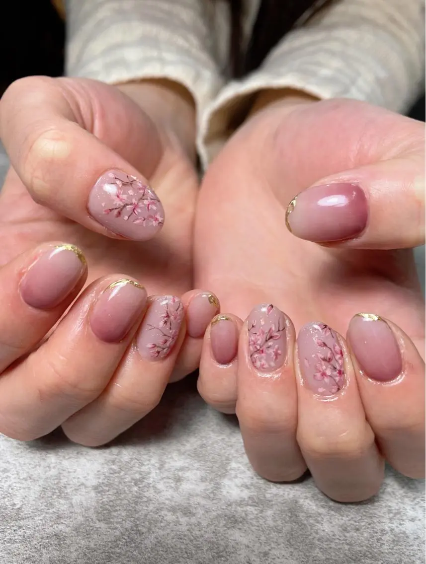 ネイル アートネイル 桜ネイル グラデーション マグネットネイル ピンク ハンドネイル ma riのマツエク・マツパデザイン