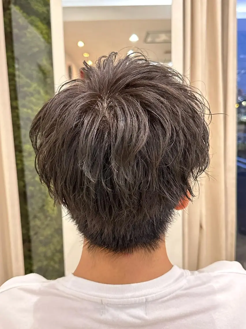 ショート カラー メンズ アッシュ メンズパーマ特化/ シャドウ/波巻/陸翔のヘアスタイル