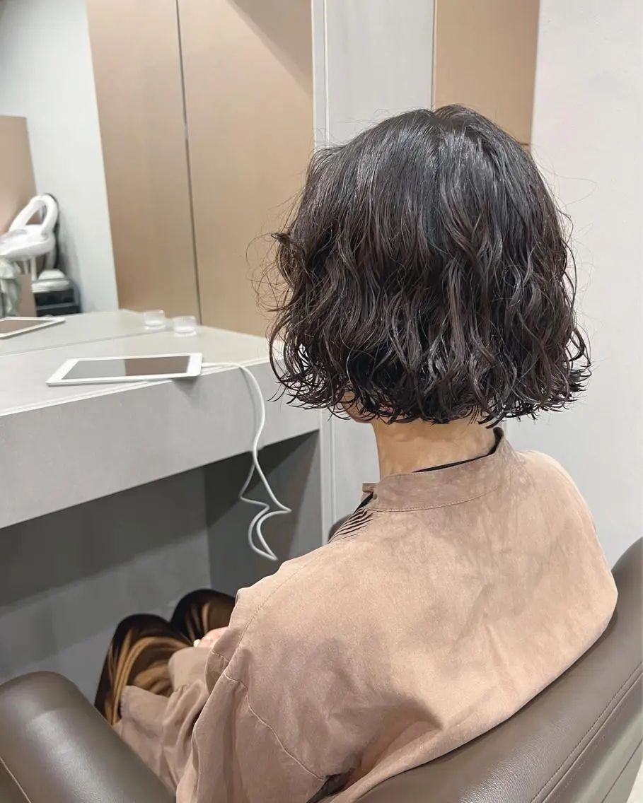 ショート パーマ カット パーマ トリートメント ボブパーマコテ巻き風 パーマNo1深江秀平のヘアスタイル