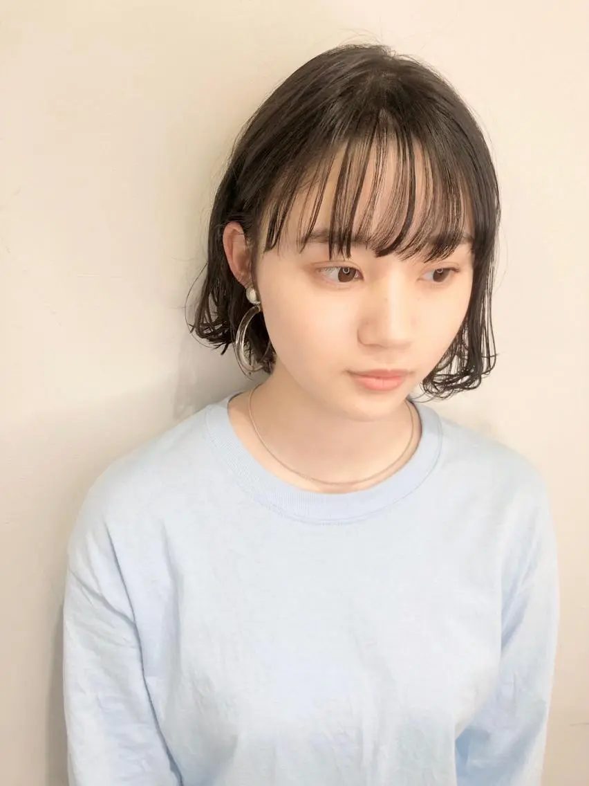 ショート カラー 切りっぱなしボブ ボブ シースルーバング カット ヘアカラー 千葉 郁也のヘアスタイル