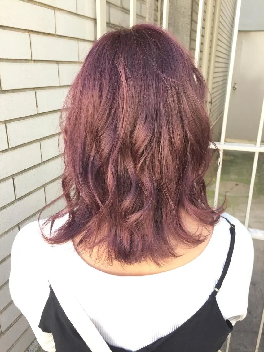 ミディアム カラー ブリーチ ダブルカラー ピンクカラー 透明感カラー 松田晃代のヘアスタイル