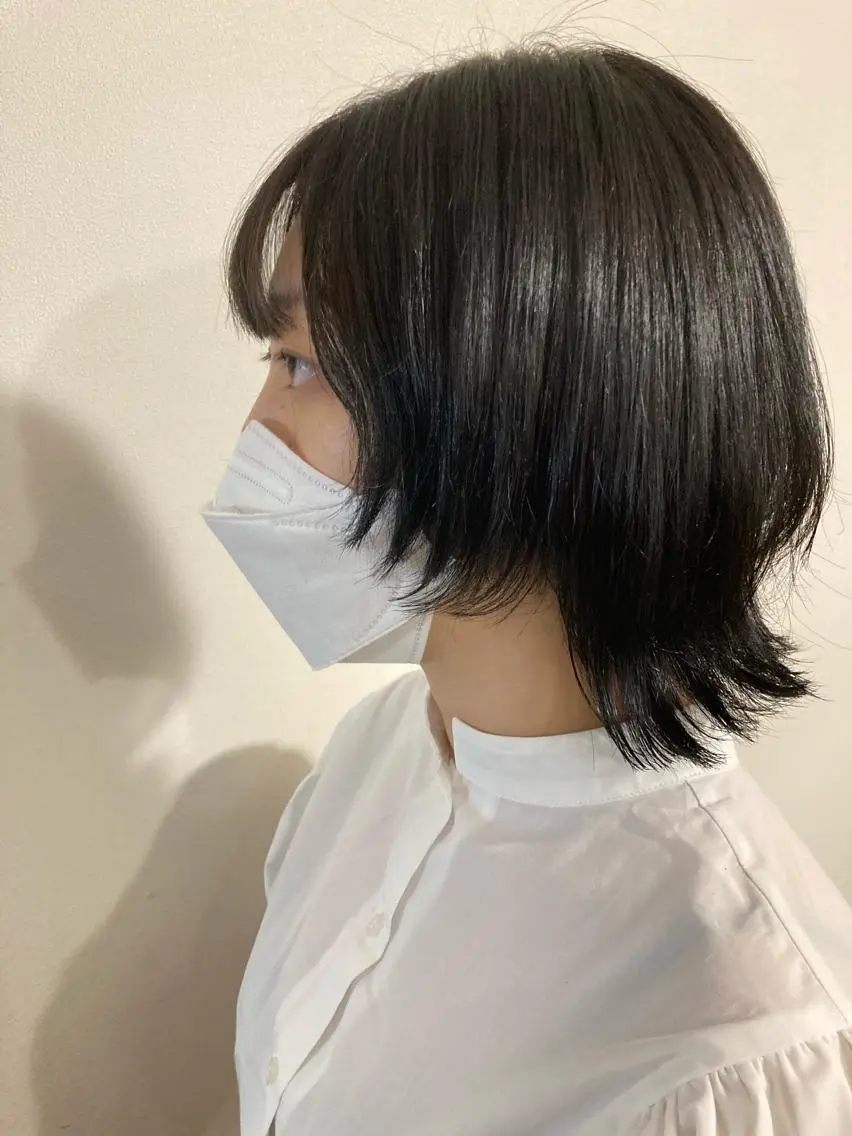 ミディアム カラー 黒髪 ブルーカラー ブルーブラック ウルフカット 🌸髪質改善特化🌸 店長　ゆうやのヘアスタイル