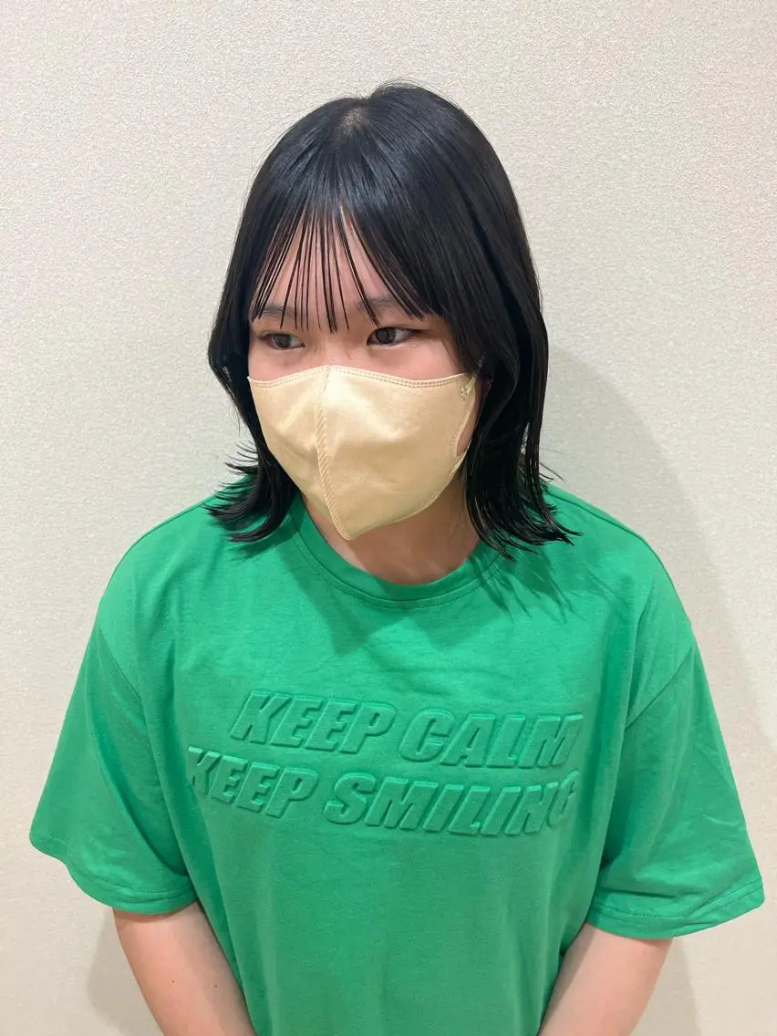 ミディアム カラー ボブ くびれヘア 外国人対応 佐久間のヘアスタイル