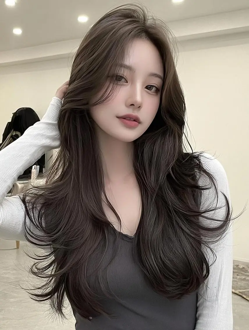 セミロング 顔周りカット 髪質改善 韓国風ヘア レイヤーカット ヘアカラー トリートメント FOCUS JAPAN2のヘアスタイル