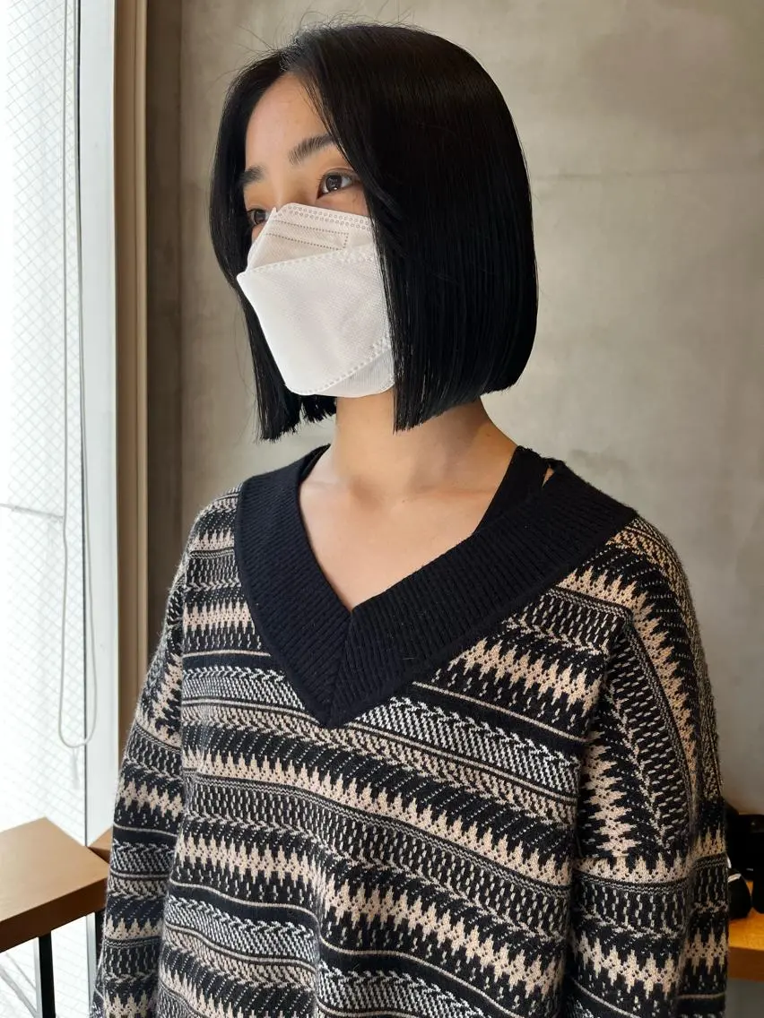 ミディアム 縮毛矯正ボブ&顔まわ レイヤー♡TOMOEのヘアスタイル