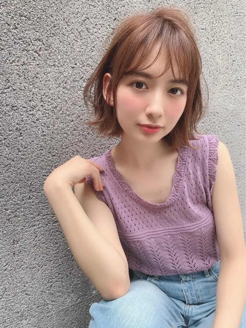 ショート カラー ベージュカラー ブリーチ ブリーチなしカラー シースルーバング 赤み消し韓国ヘア レイヤー縮毛🤍渡邉のヘアスタイル