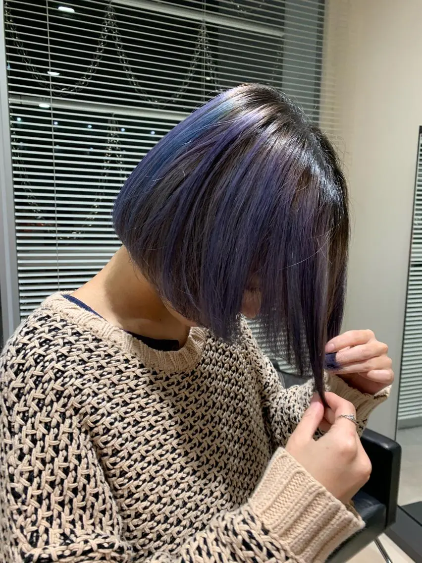 ショート カラー ブリーチ ブルーカラー パープルカラー 🤍顔まわりカット/ ボブ/SHIMADAのヘアスタイル
