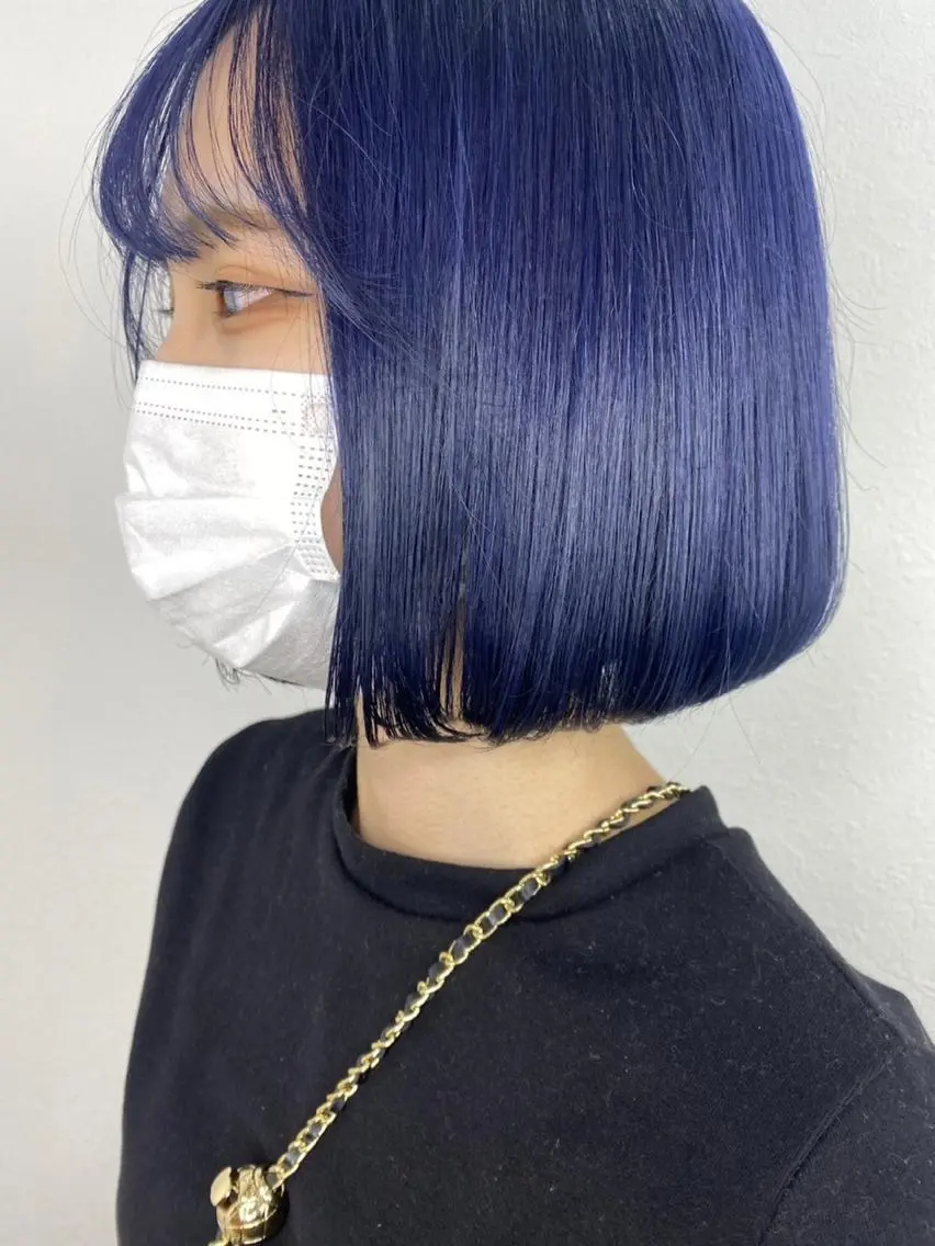 カラー ブリーチ ブルーカラー ネイビーカラー 中村 彩夏のヘアスタイル