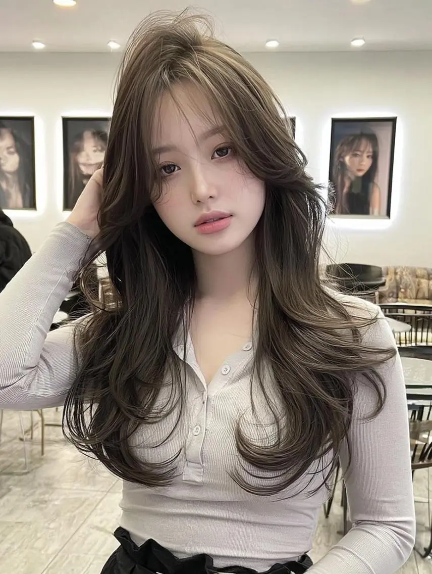 ロング 顔周りカット 髪質改善 韓国風ヘア レイヤーカット カット ヘアカラー FOCUS JAPAN2のヘアスタイル