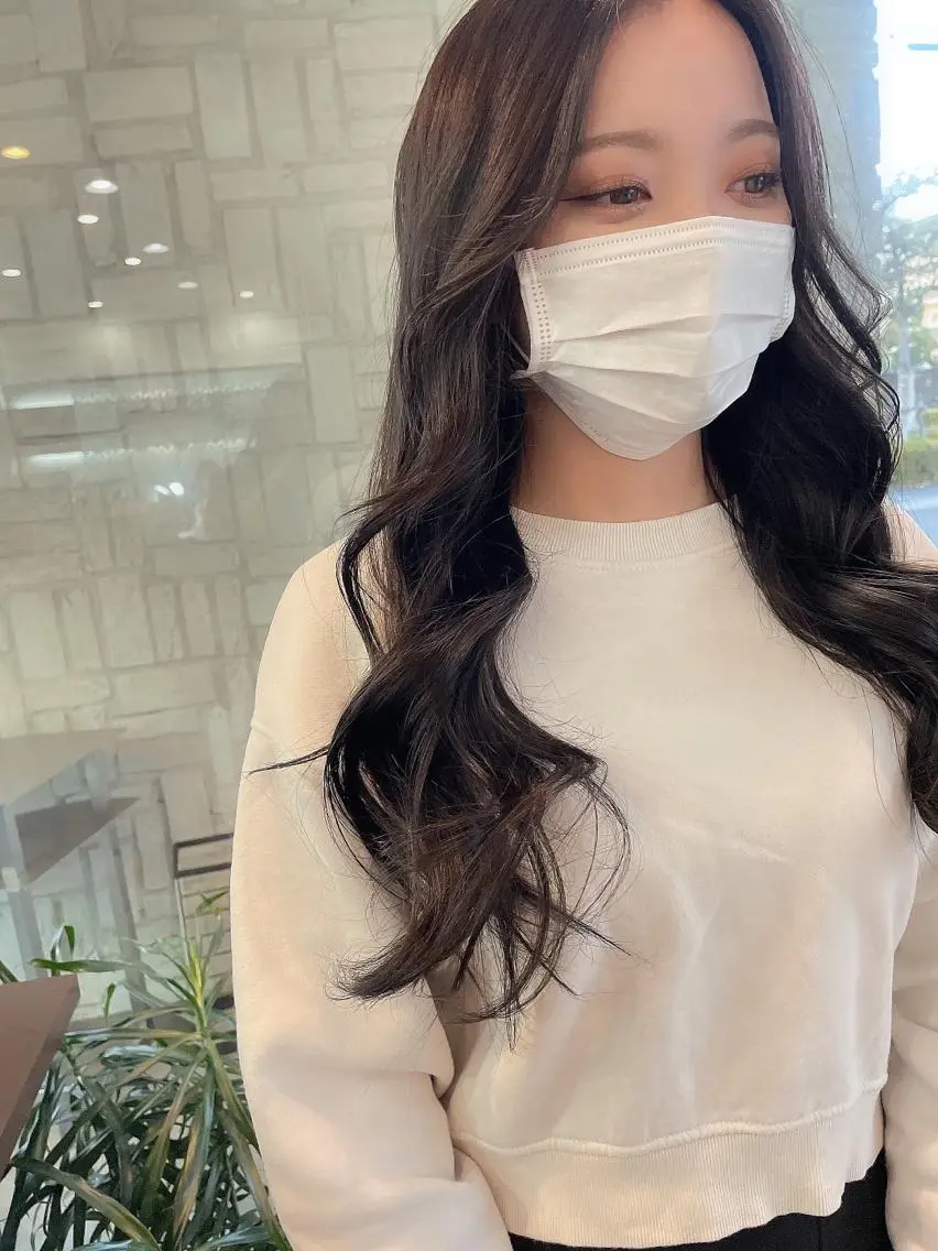 ロング カラー 透明感カラー オレンジ 韓国風ヘア たなか りなのヘアスタイル